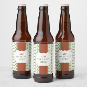 Christmas Holly Pattern Green Holly Red Berries Beer Bottle Label