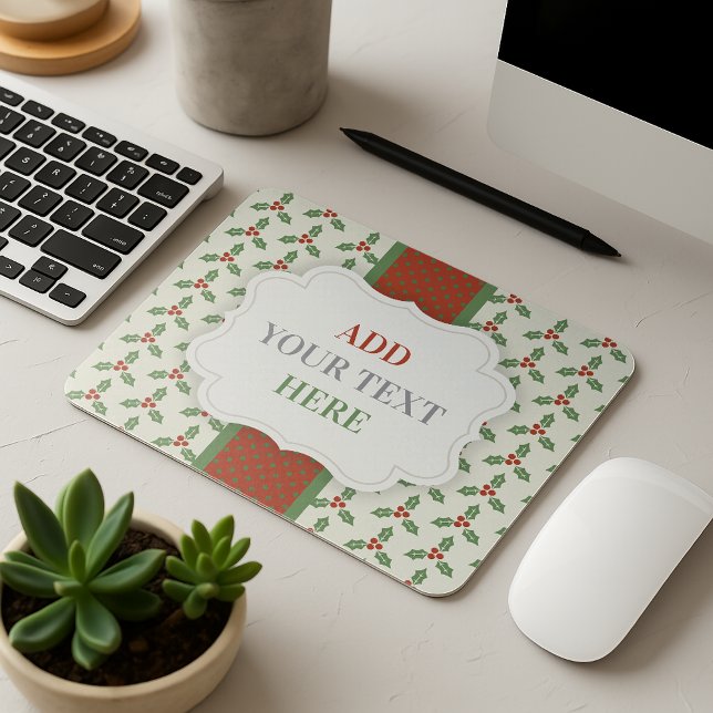 Christmas Holly Pattern Green Holly Red Berries Mouse Pad (Creator Uploaded)