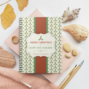 Christmas Holly Pattern Green Holly Red Berries Notebook