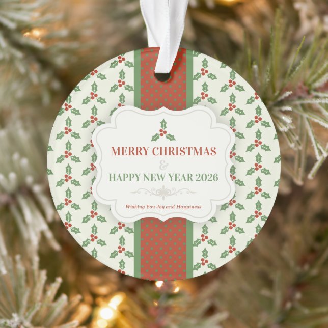 Christmas Holly Pattern Green Holly Red Berries Ornament (Tree)
