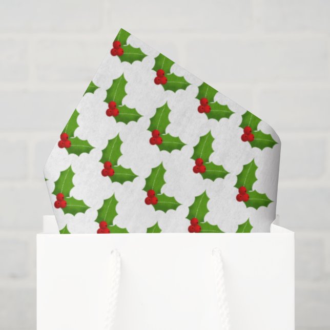 Christmas Holly Pattern Holiday Gift Wrap Festive Tissue Paper (Gift Bag)