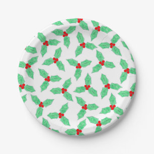 Christmas holly pattern paper plate