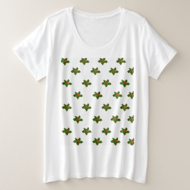 Christmas Holly Pattern    Plus Size T-Shirt (Design Front)