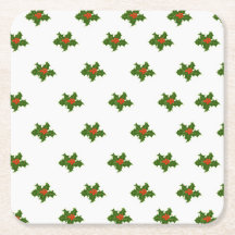 Christmas Holly Pattern Red Berries Green Leaves