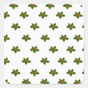 Christmas Holly Pattern Square Sticker