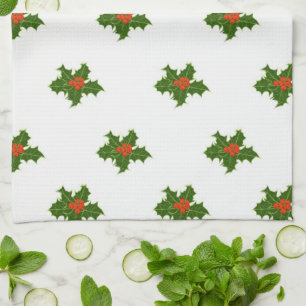 Christmas Holly Pattern Tea Towel