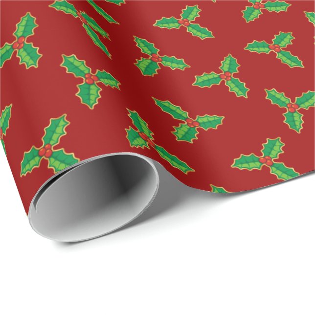 Christmas Holly Pattern Wrapping Paper (Roll Corner)