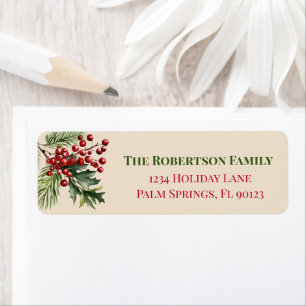 Christmas Holly Pine Beige Return Address