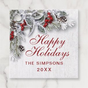 Christmas Holly Pine Branch Rustic Holiday Favour Tags