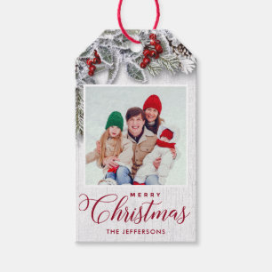 Christmas Holly Pine Branch Rustic PHOTO Holiday Gift Tags