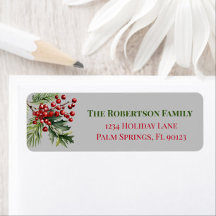 Christmas Holly Pine Gray Return Address