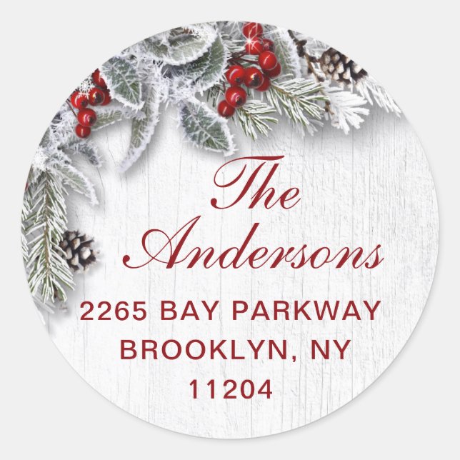 Christmas Holly Pine Rustic Return Address LABEL (Front)