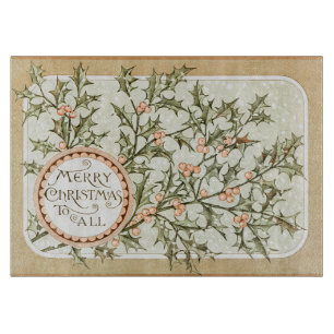 Christmas Holly Pretty Antique Greeting Cutting Board