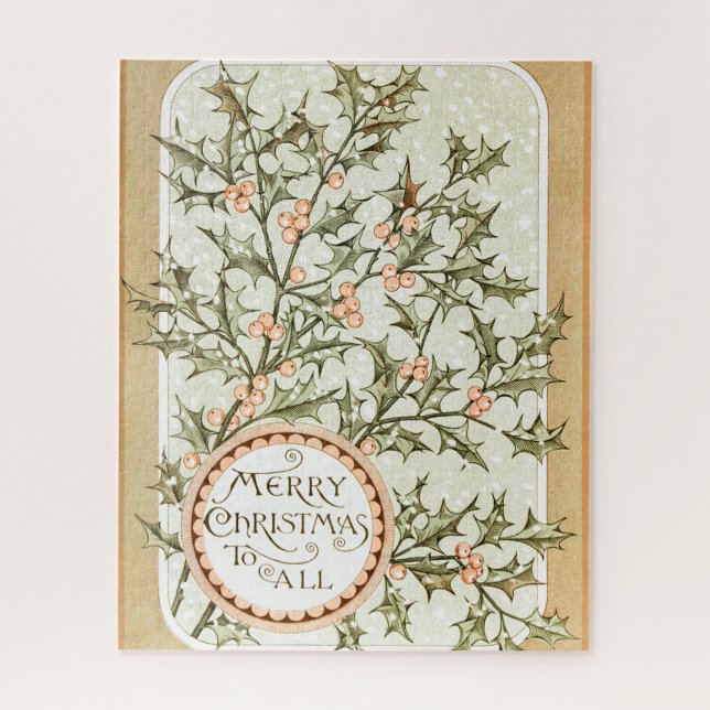 Christmas Holly Pretty Antique Greeting Jigsaw Puzzle (Vertical)