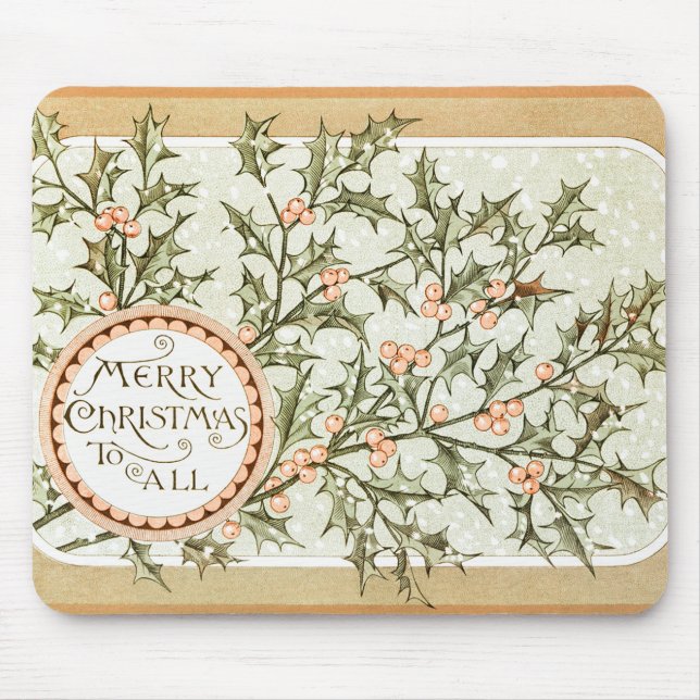 Christmas Holly Pretty Antique Greeting Mouse Pad (Front)