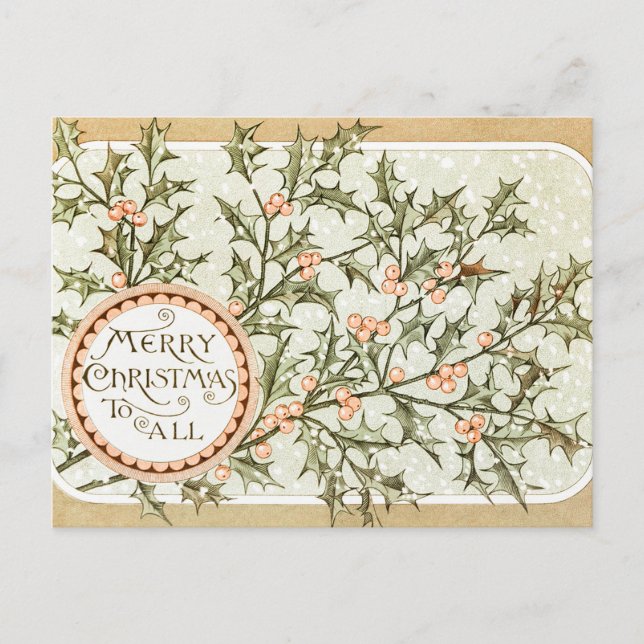 Christmas Holly Pretty Antique Greeting Postcard (Front)