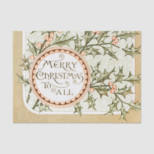 Christmas Holly Pretty Antique Greeting Tissue Paper