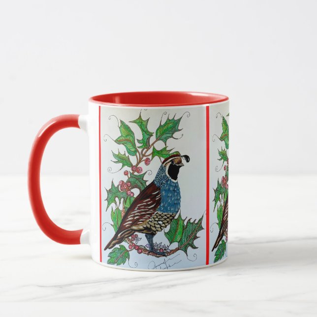 Christmas Holly Quail Mug (Left)