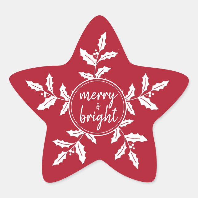 Christmas Holly, Red and White, Bright Star Sticker (Front)