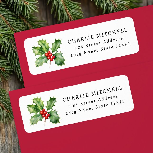 Christmas holly red berries return address (Christmas holly red berries return address label)