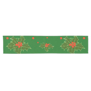 Christmas Holly Red Berries Short Table Runner