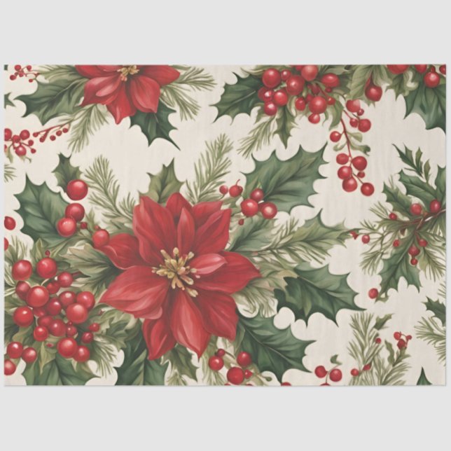 Christmas Holly & Red Berries Tissue Paper (Front)