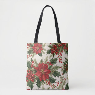 Christmas Holly & Red Berries Tote Bag