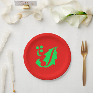 Christmas Holly Red Green 4Geri Paper Plate