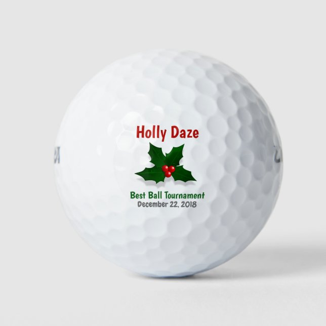 Christmas Holly Red Green Holiday Tournament Golf Balls (Front)