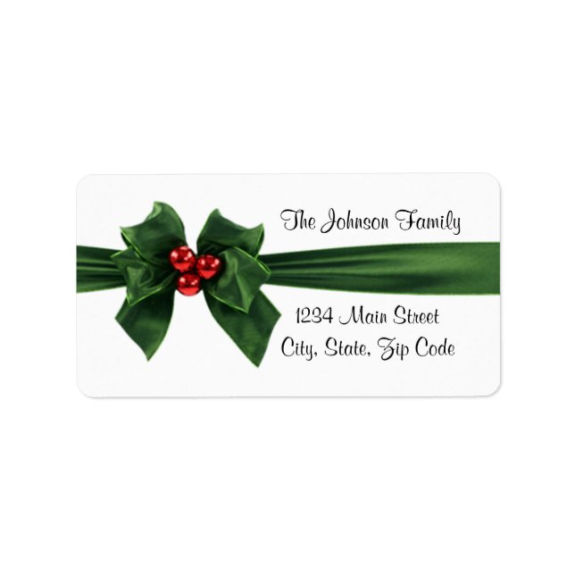 Christmas Holly Ribbon address label, customisable Label (Front)