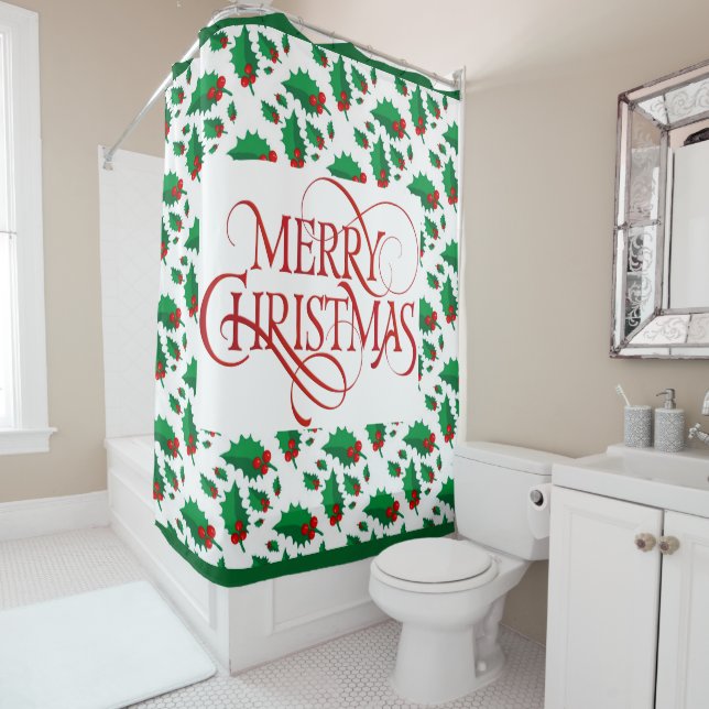 Christmas Holly Shower Curtain (In Situ)