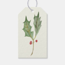 Christmas Holly Sprig Rustic Botanical Gift Tag