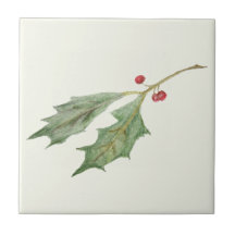 Christmas Holly Sprig Rustic Botanical Gift Tag
