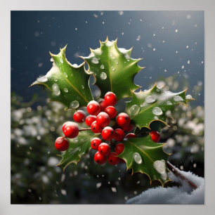 christmas holly stunning photo poster