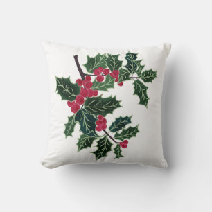 Christmas holly tree throw pillow