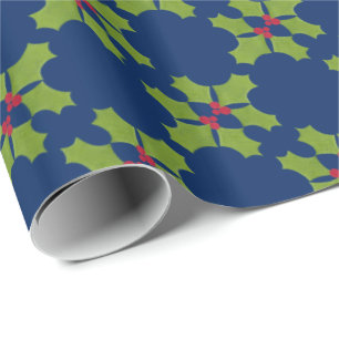 Christmas Holly twig on dark blue Wrapping Paper