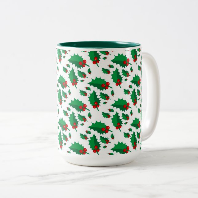 Christmas Holly Two-Tone Coffee Mug (Front Right)