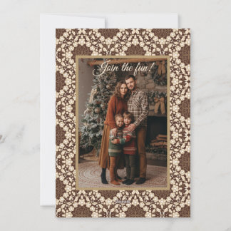 Christmas Holly, Vintage Cream & Brown Holiday Card