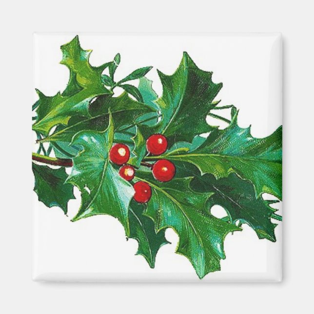 Christmas Holly Vintage Magnet (Front)