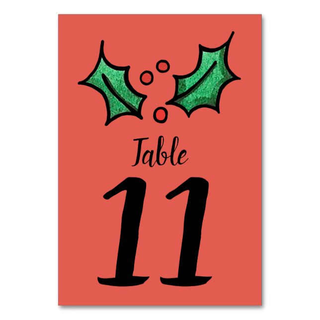 Christmas Holly Wedding Table Number (Front)