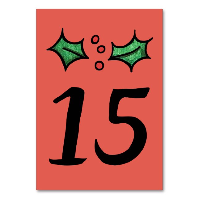 Christmas Holly Wedding Table Number (Back)