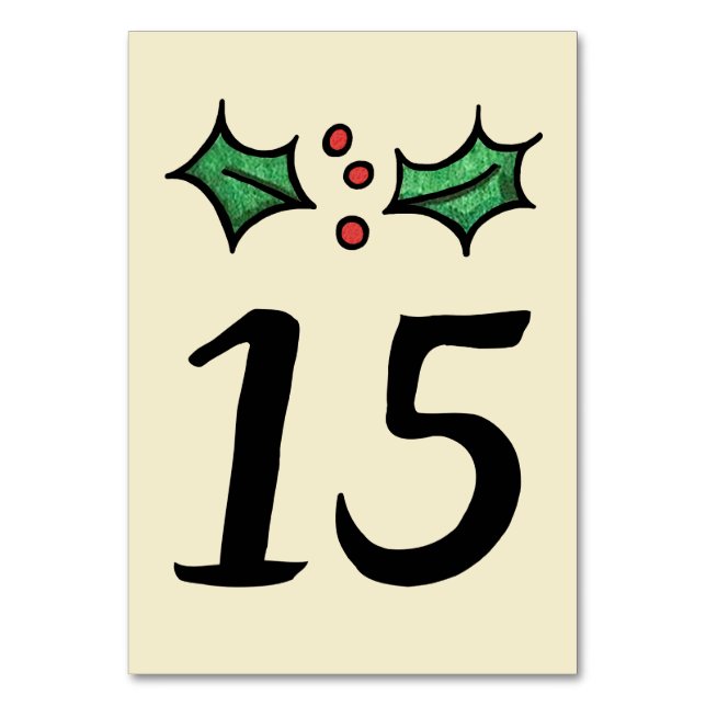 Christmas Holly Wedding Table Number (Back)