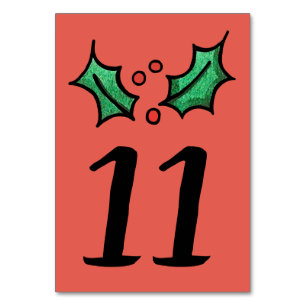 Christmas Holly Wedding Table Number