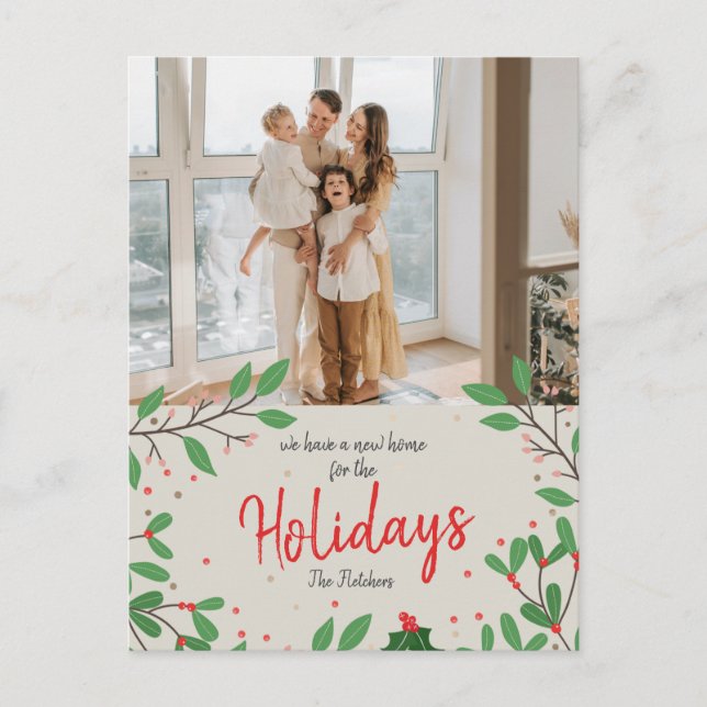 Christmas Holly We've Moved Holiday Moving Photo Postcard (Front)