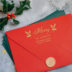 Christmas & Holly Whimsical Return Address Rubber Stamp