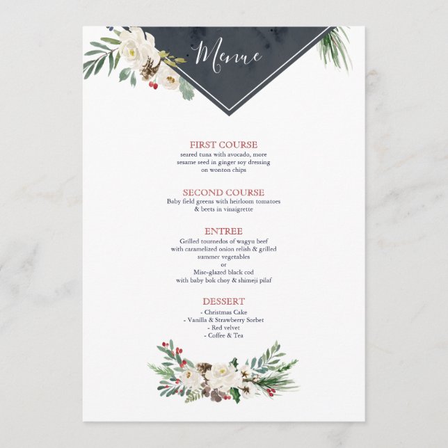 Christmas Holly & White Roses Bouquet Frame Menu (Front)