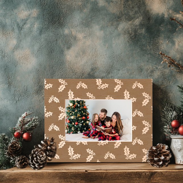 Christmas Holly Wooden  Etched Frames (Etched Holly Christmas Frame )