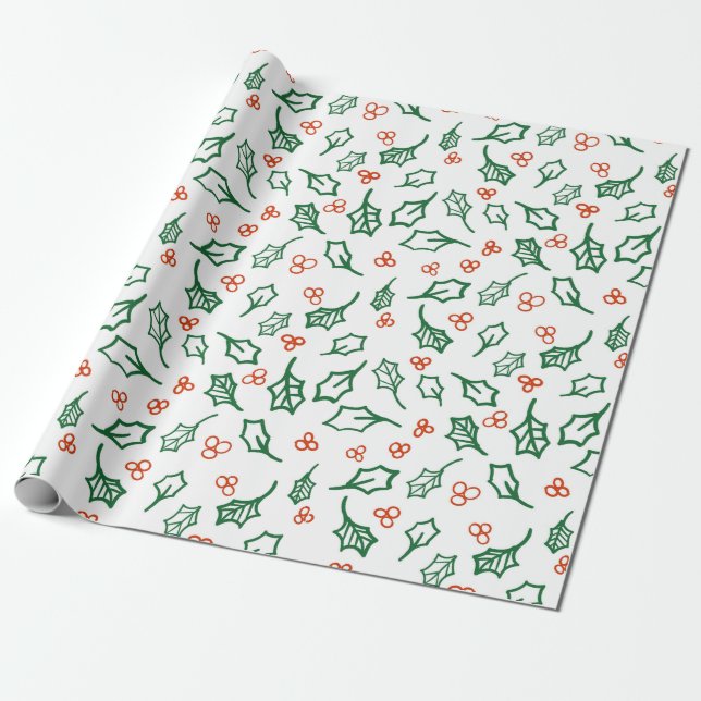Christmas holly wrapping paper (Unrolled)