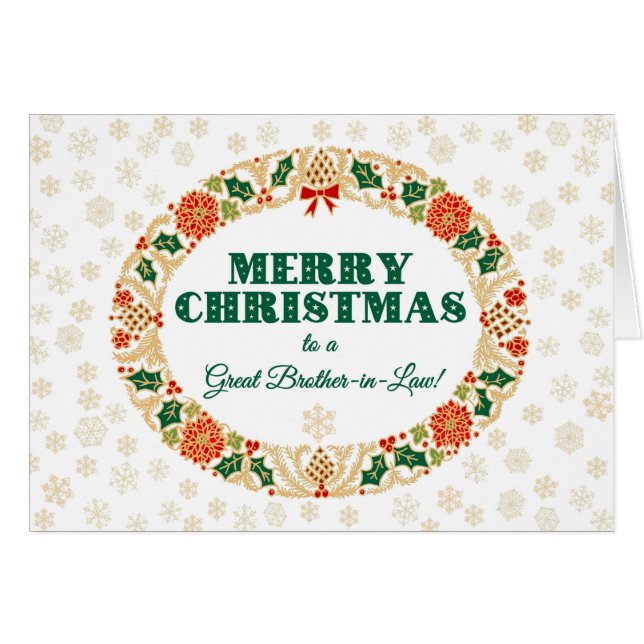Christmas Holly Wreath, Brother-in-Law, Snowflakes (Front Horizontal)