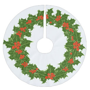 Christmas Holly Wreath  Brushed Polyester Tree Ski Skirt